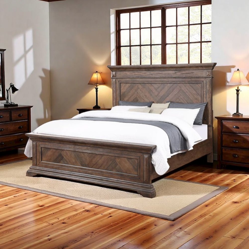 Brushed Walnut Wood Bed Frame Queen – Wooden Queen Bed Frame Design