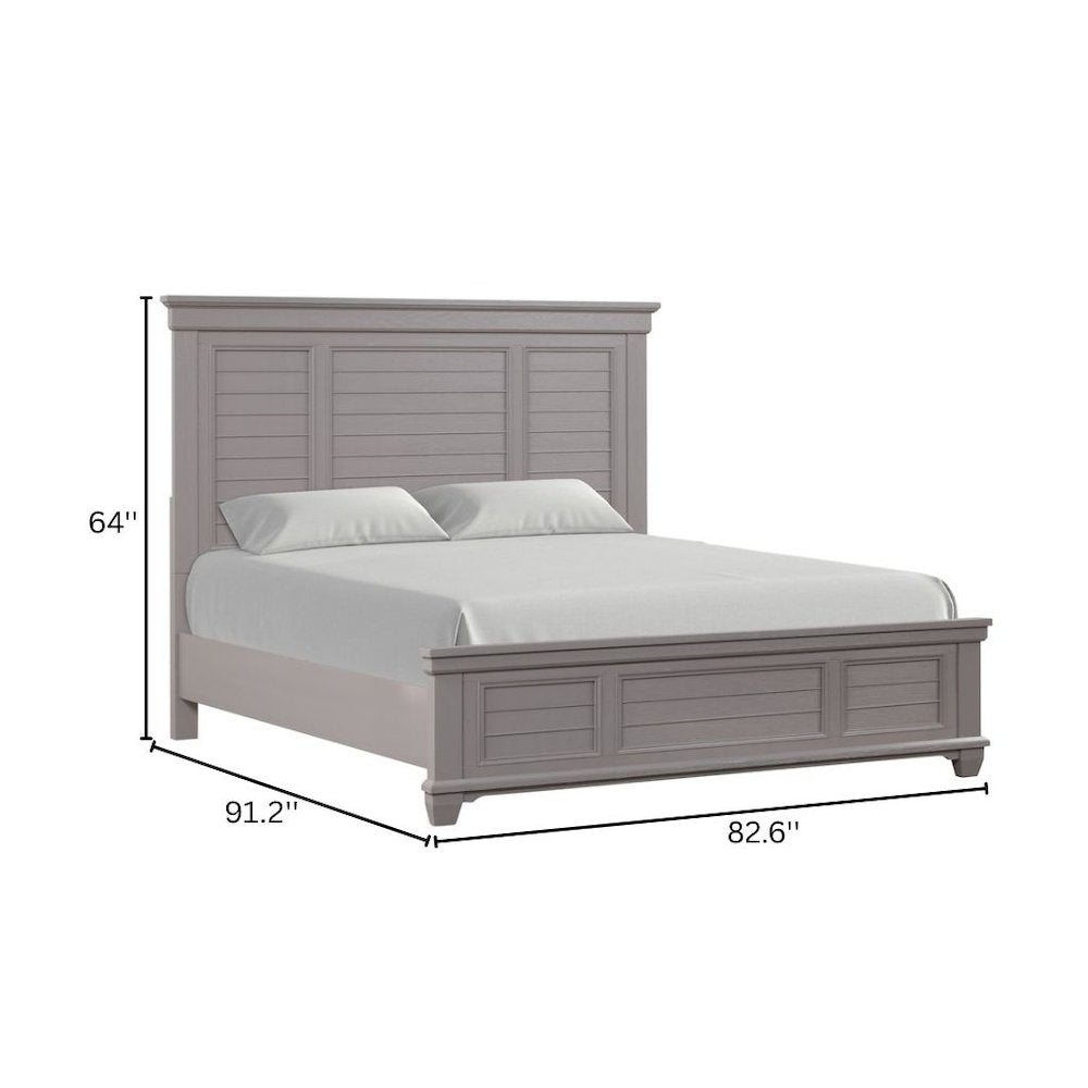 Gray California King Bed Frame, Solid Wooden Bed with Elegant Headboard