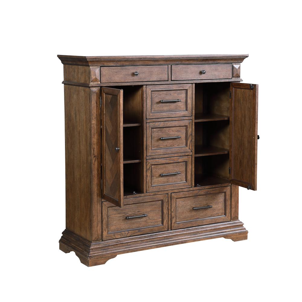 Furniture Mar Vista Solid Wood 6-Drawer Door Chest in Brushed Walnut