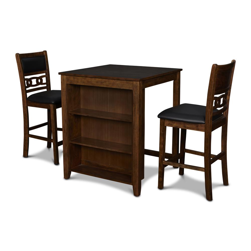 Furniture Gia Solid Wood Counter Table  2 Chairs in Brown