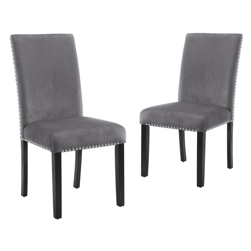 Furniture 37.75" Velvet & Wood Dining Chair in Gray (Set of 2)