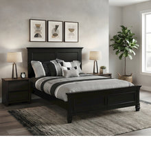 Solid Wood Full Size Platform Bed Frame with Headboard, Contemporary, Black