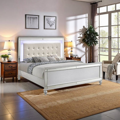 White Queen Bedframe – Solid Wood LED Bed Frame Queen with Headboard