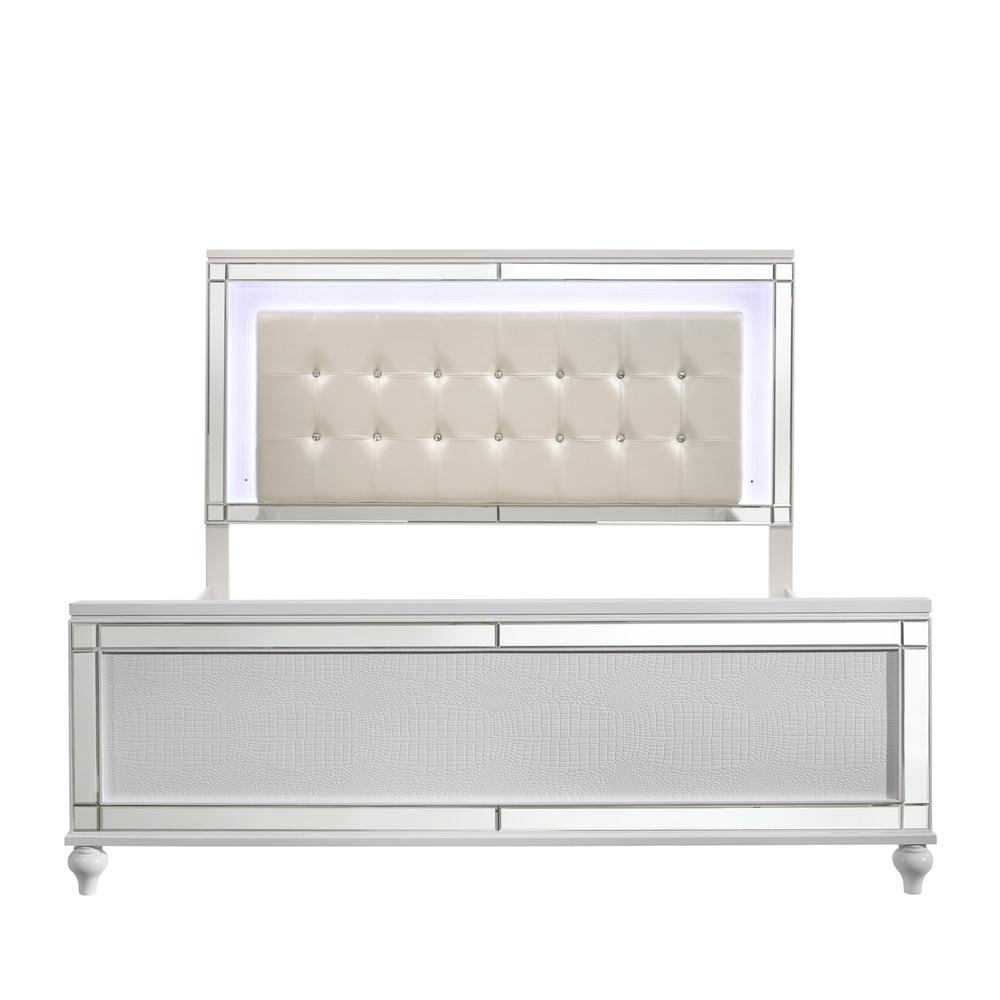 White Queen Bedframe – Solid Wood LED Bed Frame Queen with Headboard