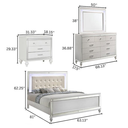 Modern White Bedroom Furniture Set Queen Size 4 Piece with Bed and Storage