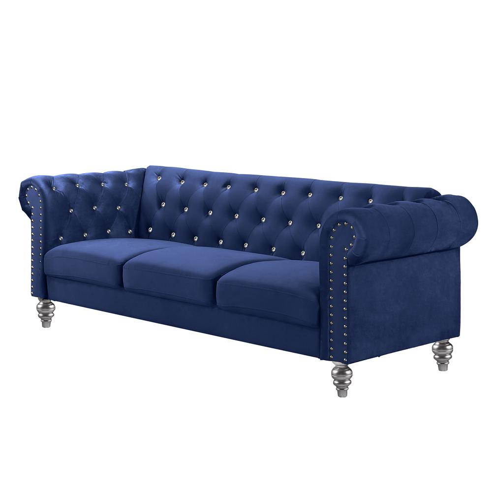Furniture Emma Velvet Fabric Sofa with Rolled Arms in Royal Blue
