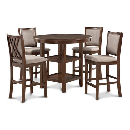 Amy 5-Piece Wood Round Counter Set with 4 Chairs in Cherry