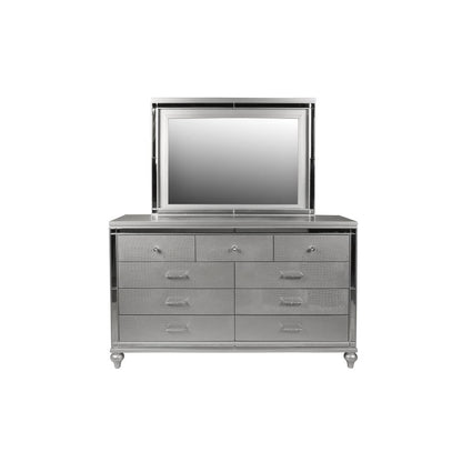 Furniture Valentine 6-Piece Solid Wood Queen Bedroom Set in Silver