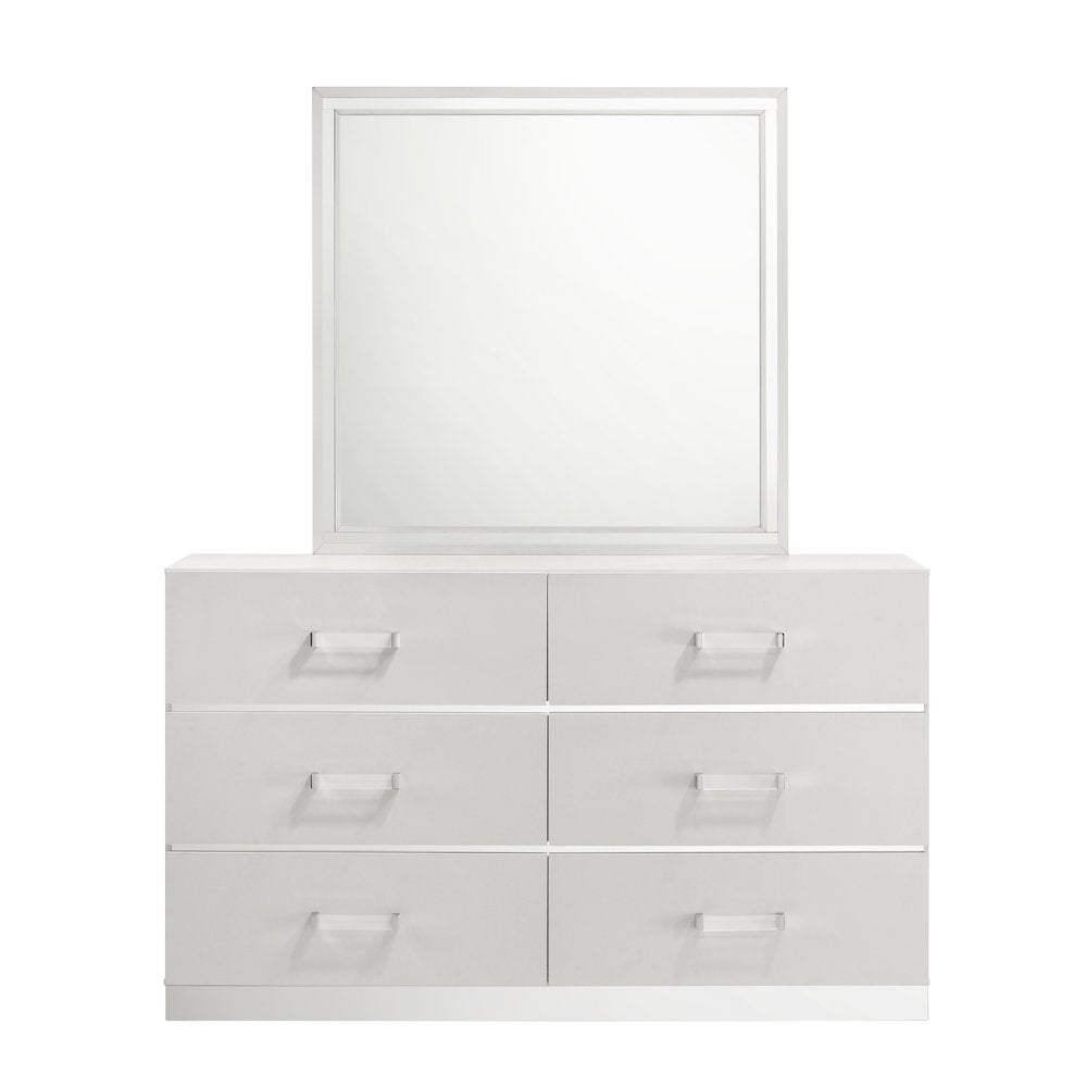 Europa 5-Piece Wood Queen Bedroom Set (B/Dr/Mr/Ch/Ns), White