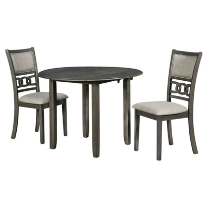 3-Piece Wood Dining Set Round Drop-Leaf Table 2 Chairs Contemporary Gray