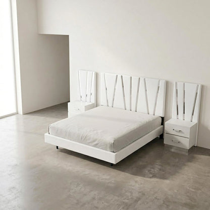 Solid Wood King Bed Set with Nightstands, Glam Modern Bedroom Furniture, White