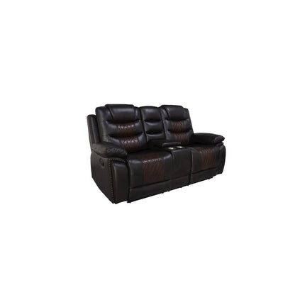 Nikko 3-Piece Faux Leather Manual Living Room Set, Brown