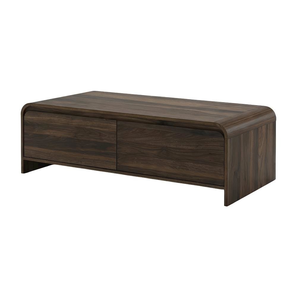 Walnut Rectangular Coffee Table with Metal Base and Cam Bolt Design
