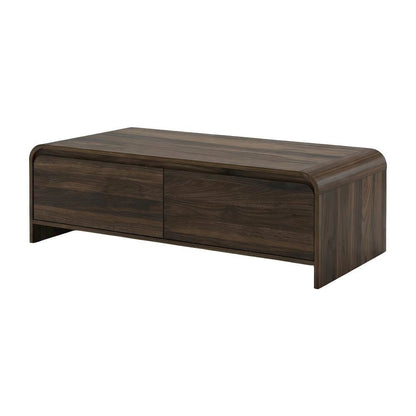 Walnut Rectangular Coffee Table with Metal Base and Cam Bolt Design