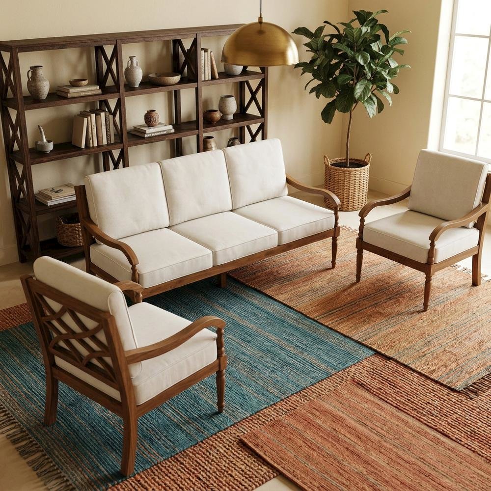 Solid Wood Patio Conversation Set for Deck, Porch, and Balcony Use, Natural