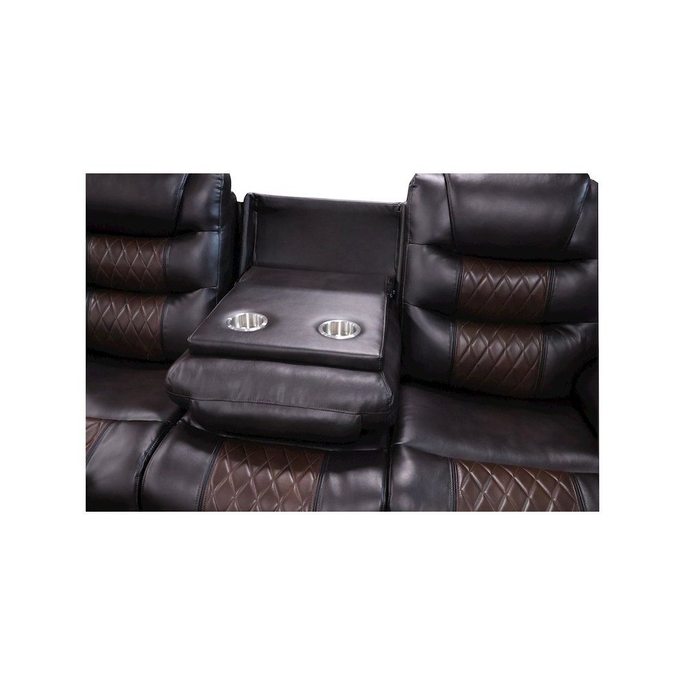 Nikko 3-Piece Faux Leather Manual Living Room Set, Brown