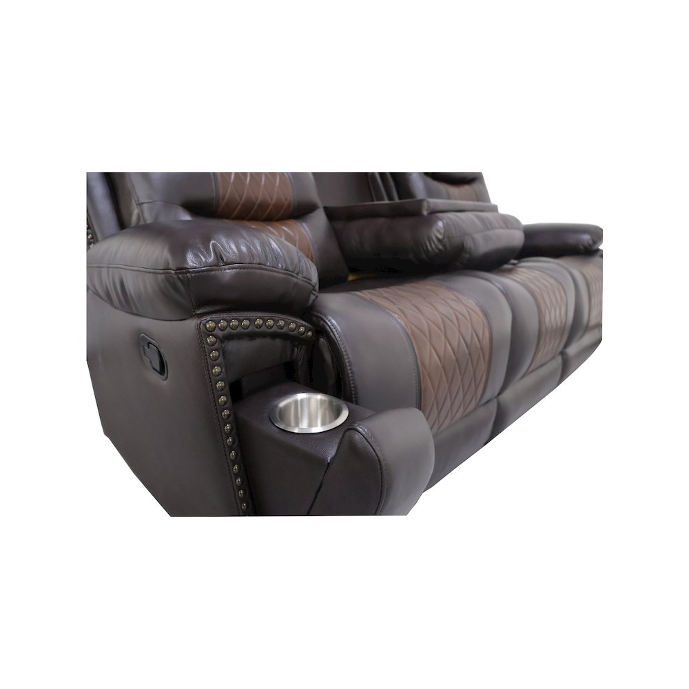 Nikko 3-Piece Faux Leather Manual Living Room Set, Brown