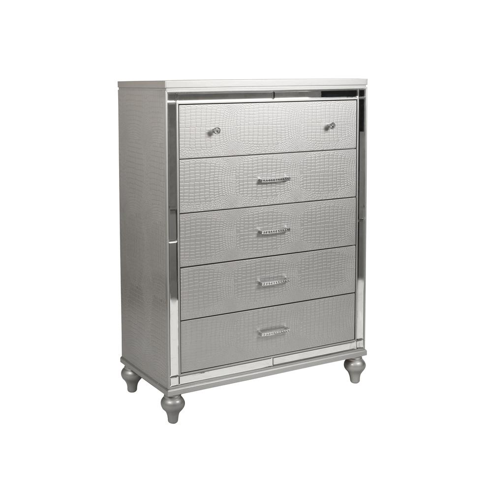 Valentine Furniture 5-Piece Solid Wood King Bedroom Set in Silver