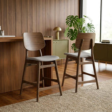 Solid Wood Counter Stools with Upholstered Seat, Dark Gray, Set of 2