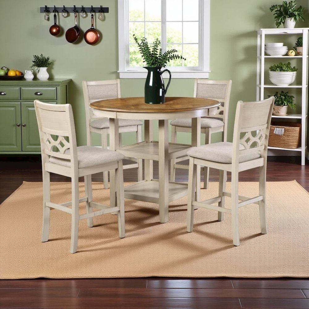 Solid Wood Round Dining Table Set for 4 – Classic Brown Kitchen Table
