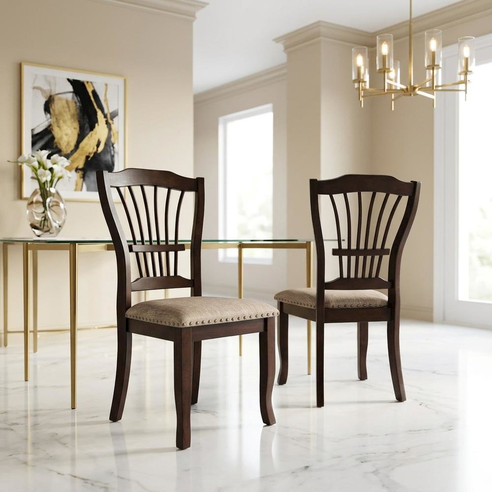 Solid Wood Dining Chairs for Kitchen and Dining Room, Espresso, Set of 2