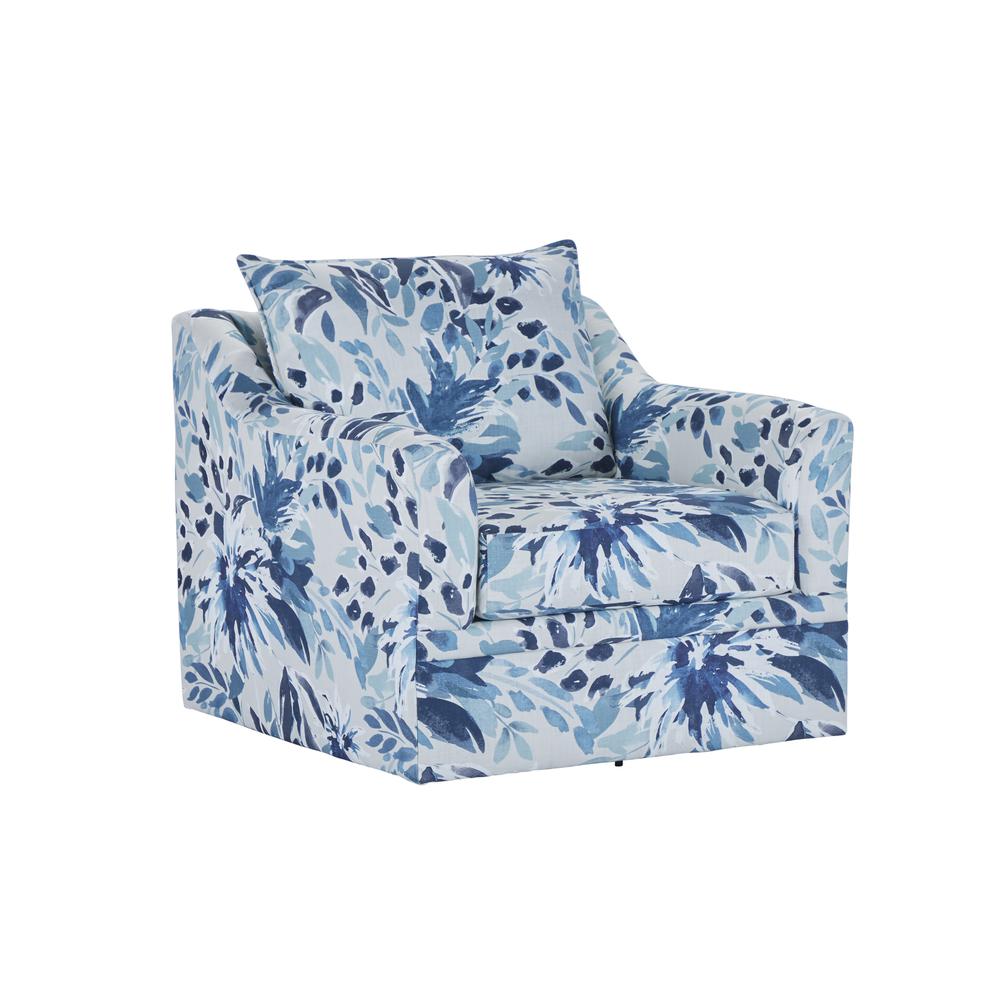 Sylvie Blue and White Polyester Fabric Accent Swivel Chair