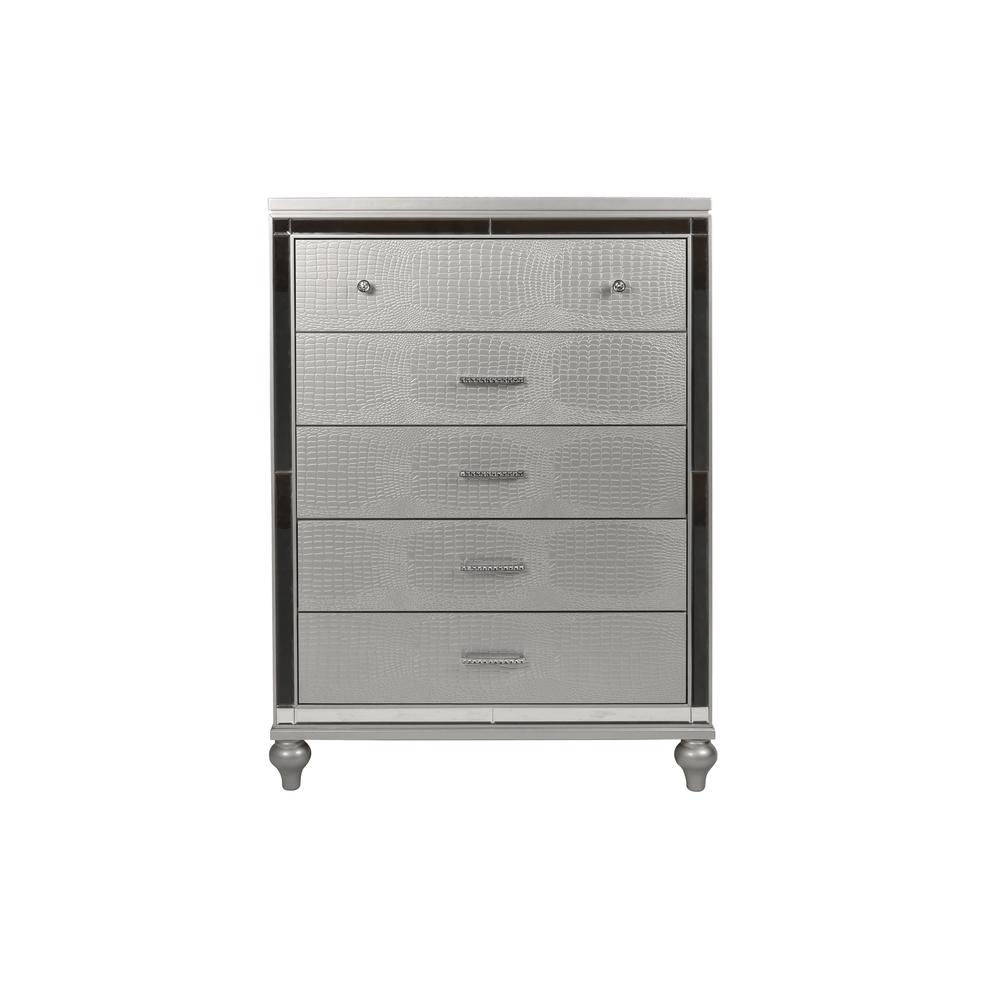 Valentine Furniture 5-Piece Solid Wood King Bedroom Set in Silver