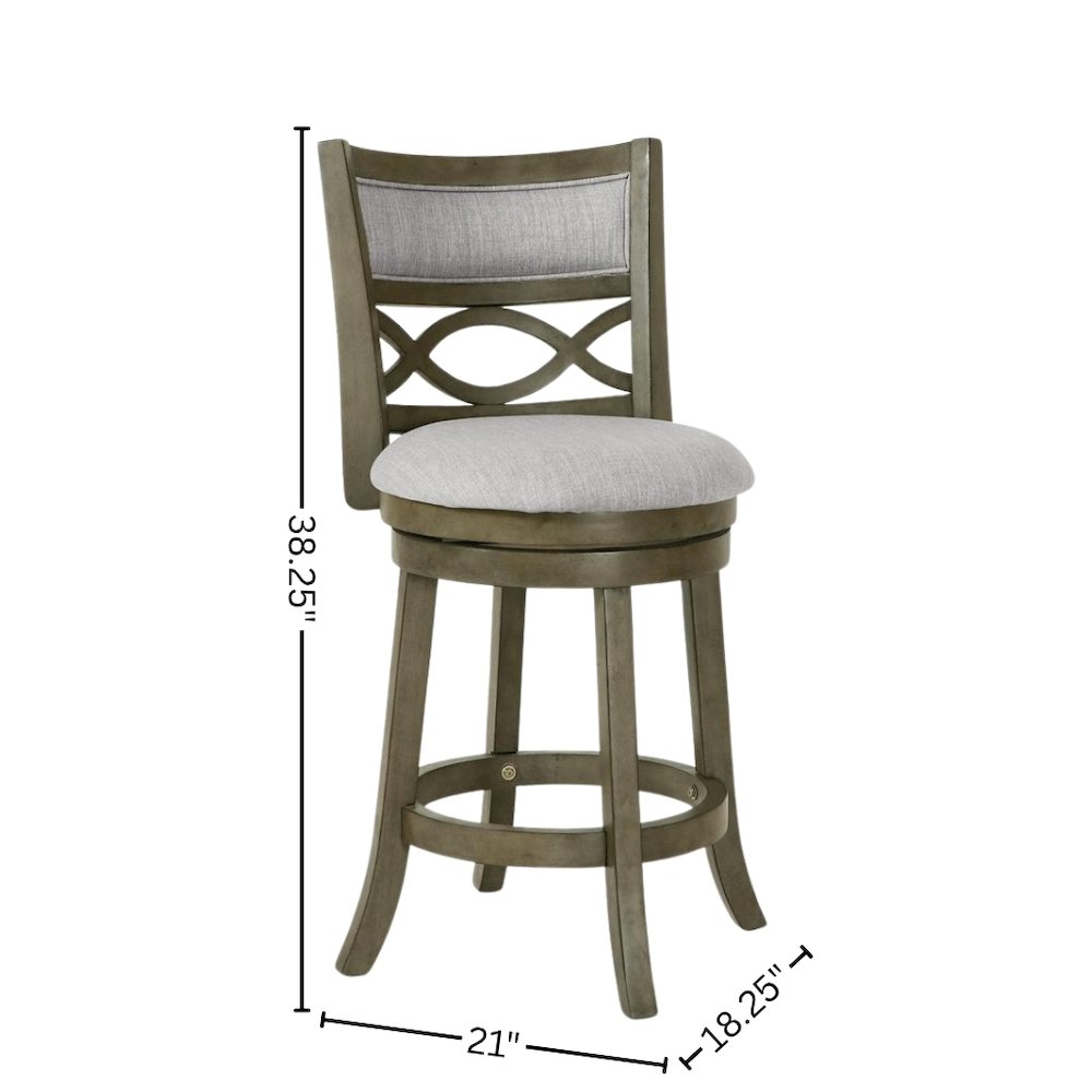 Gray Wood Swivel Counter Stool Set of 2, Fabric Seat, Reinforced Footrest