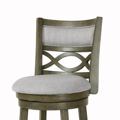 Gray Wood Swivel Counter Stool Set of 2, Fabric Seat, Reinforced Footrest