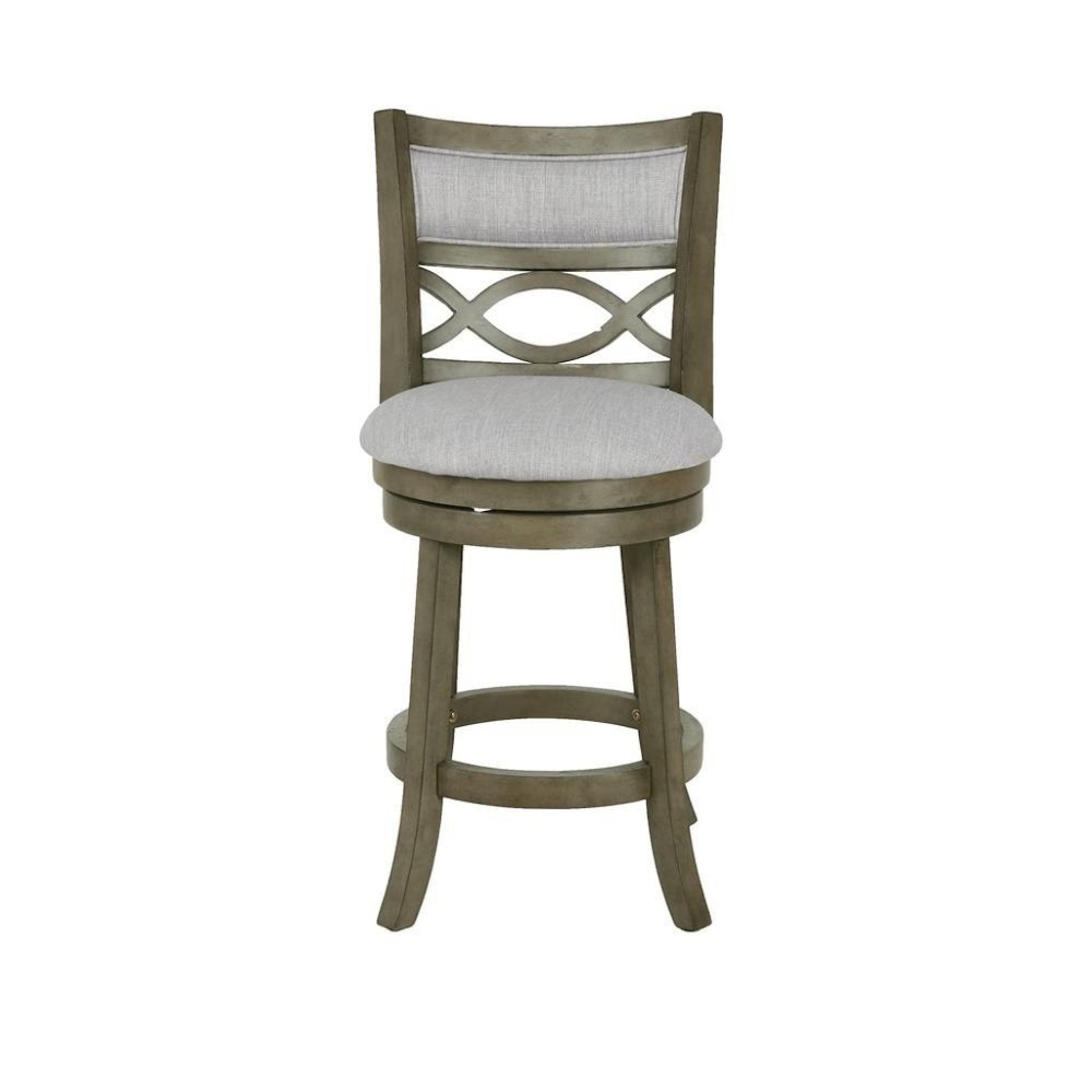 Gray Wood Swivel Counter Stool Set of 2, Fabric Seat, Reinforced Footrest