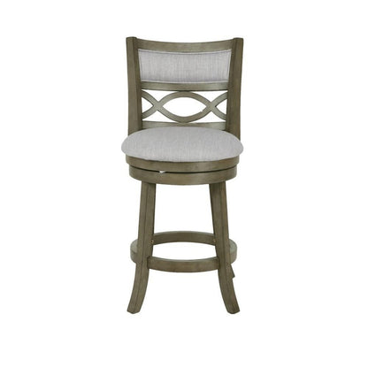 Gray Wood Swivel Counter Stool Set of 2, Fabric Seat, Reinforced Footrest