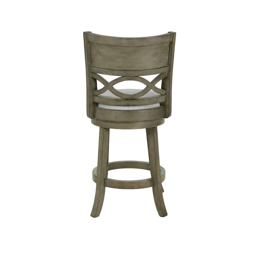 Gray Wood Swivel Counter Stool Set of 2, Fabric Seat, Reinforced Footrest
