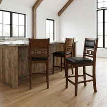 Solid Wood Upholstered Counter Height Dining Chairs, Brown, Set of 6
