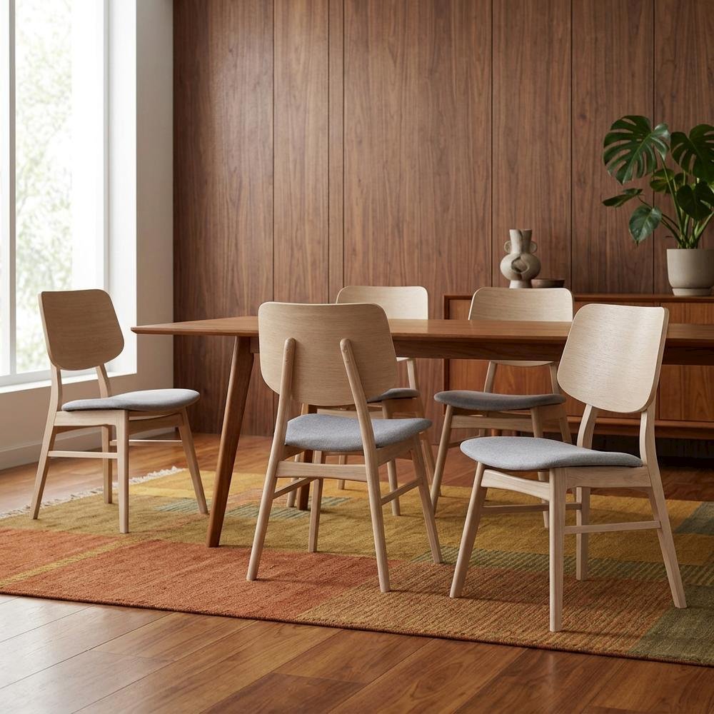 Fabric-Upholstered Wood Dining Chairs for Kitchen and Dining Room, Set of 6
