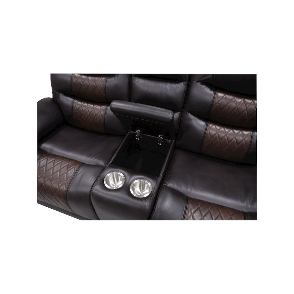 Nikko 3-Piece Faux Leather Power Living Room Set, Brown