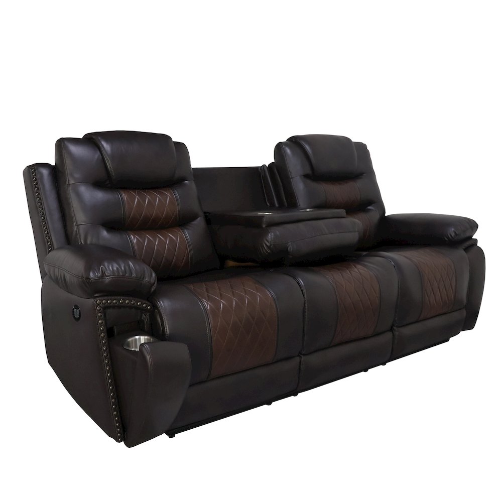 Nikko 3-Piece Faux Leather Power Living Room Set, Brown