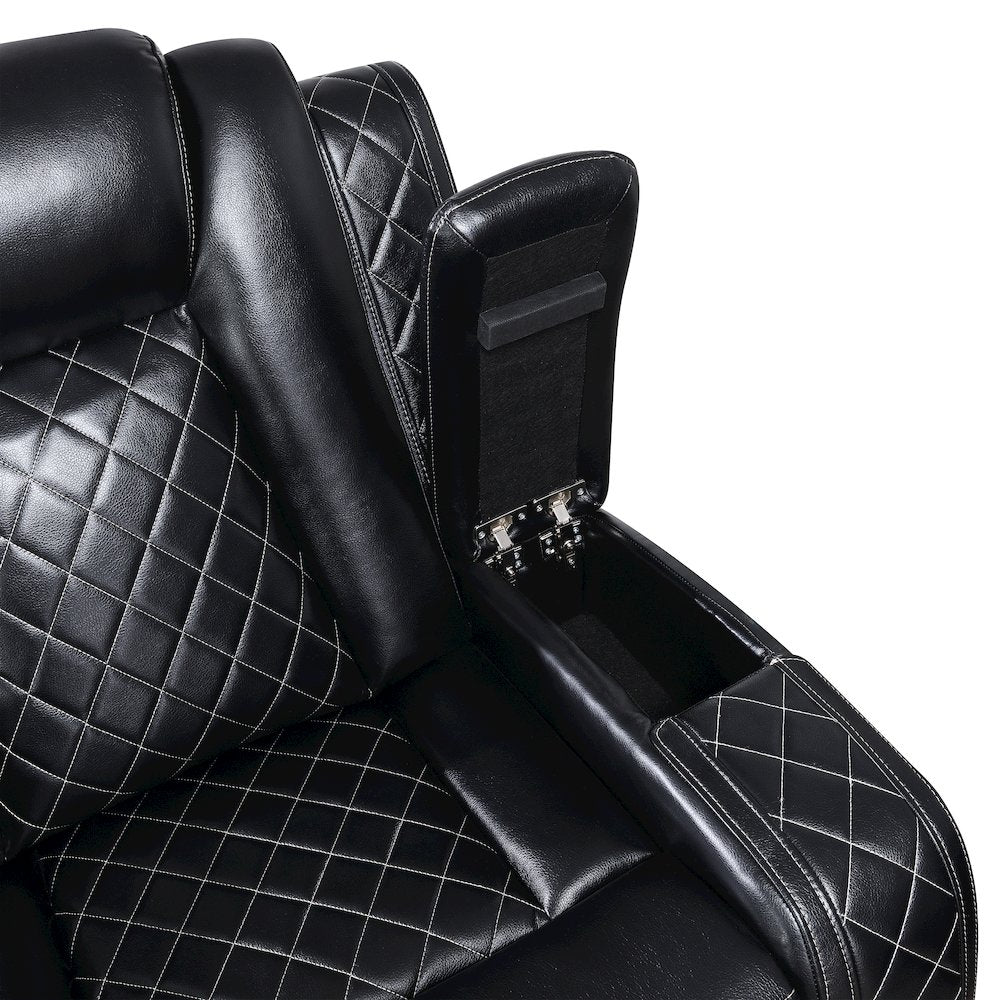 Orion II Faux Leather Power Console Loveseat, Black