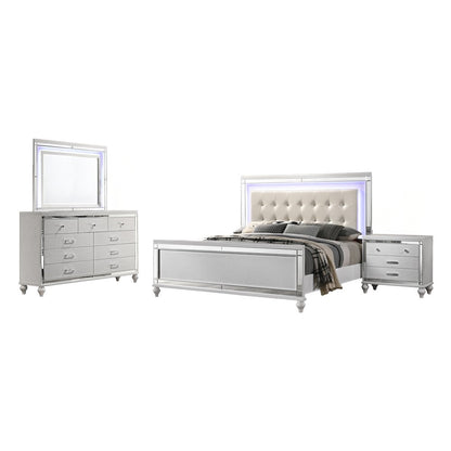 Valentine 4-Piece Wood King Bedroom Set with Nightstand in White