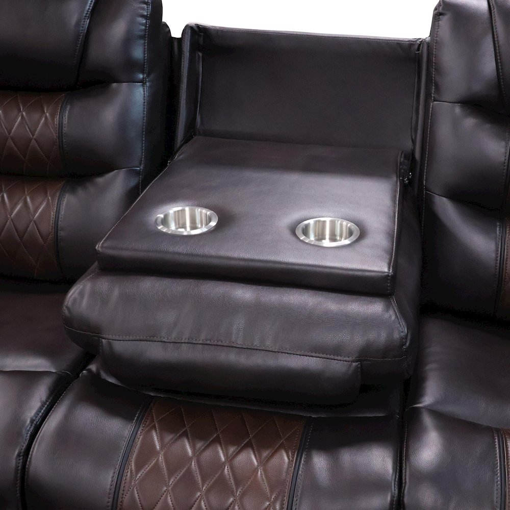 Nikko 3-Piece Faux Leather Power Living Room Set, Brown