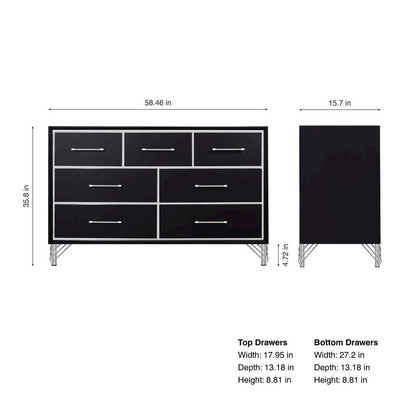 Ava 2-Piece Wood Dresser and Mirror Set in Ebony Black