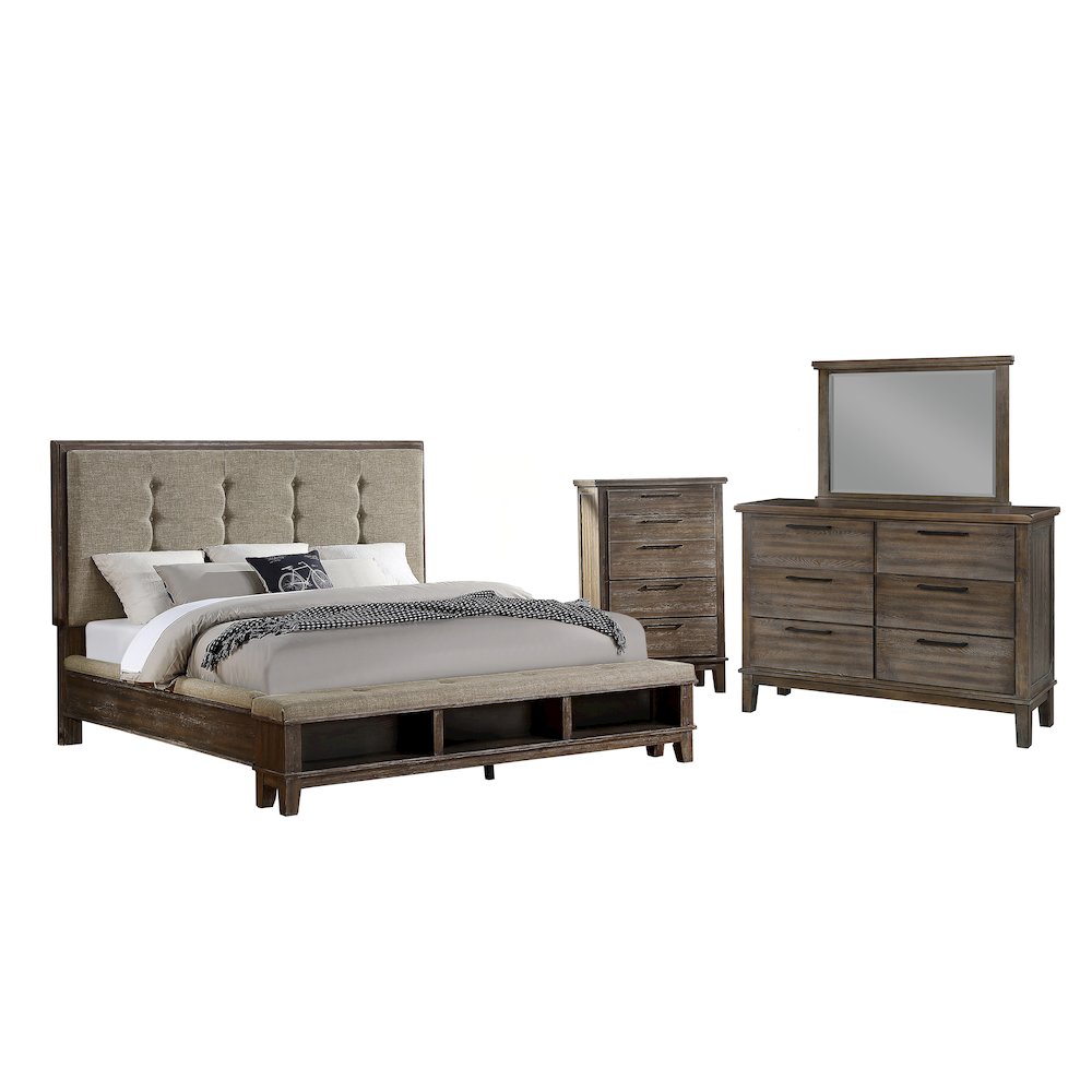 Cagney 4-Piece Queen Wood Bedroom Set with Chest in Brown