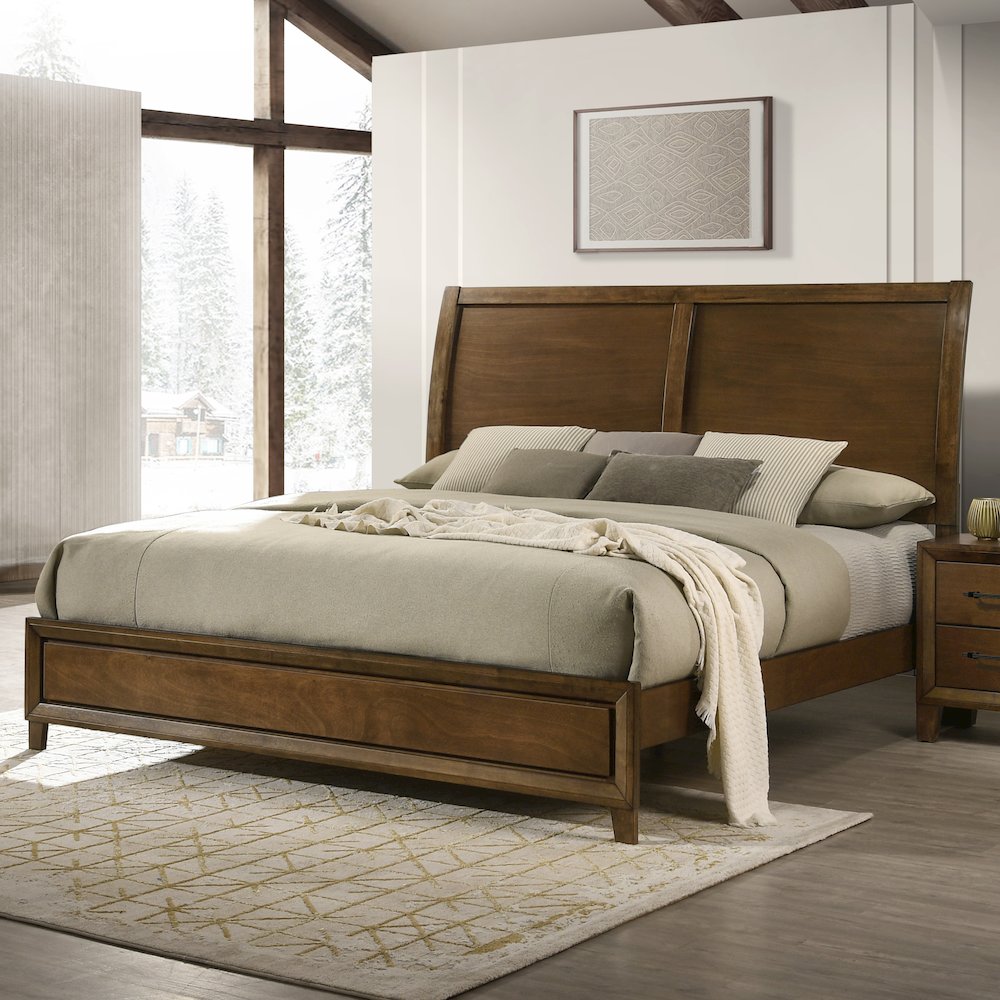 Ballard Wood California King Panel Bed in Walnut Brown