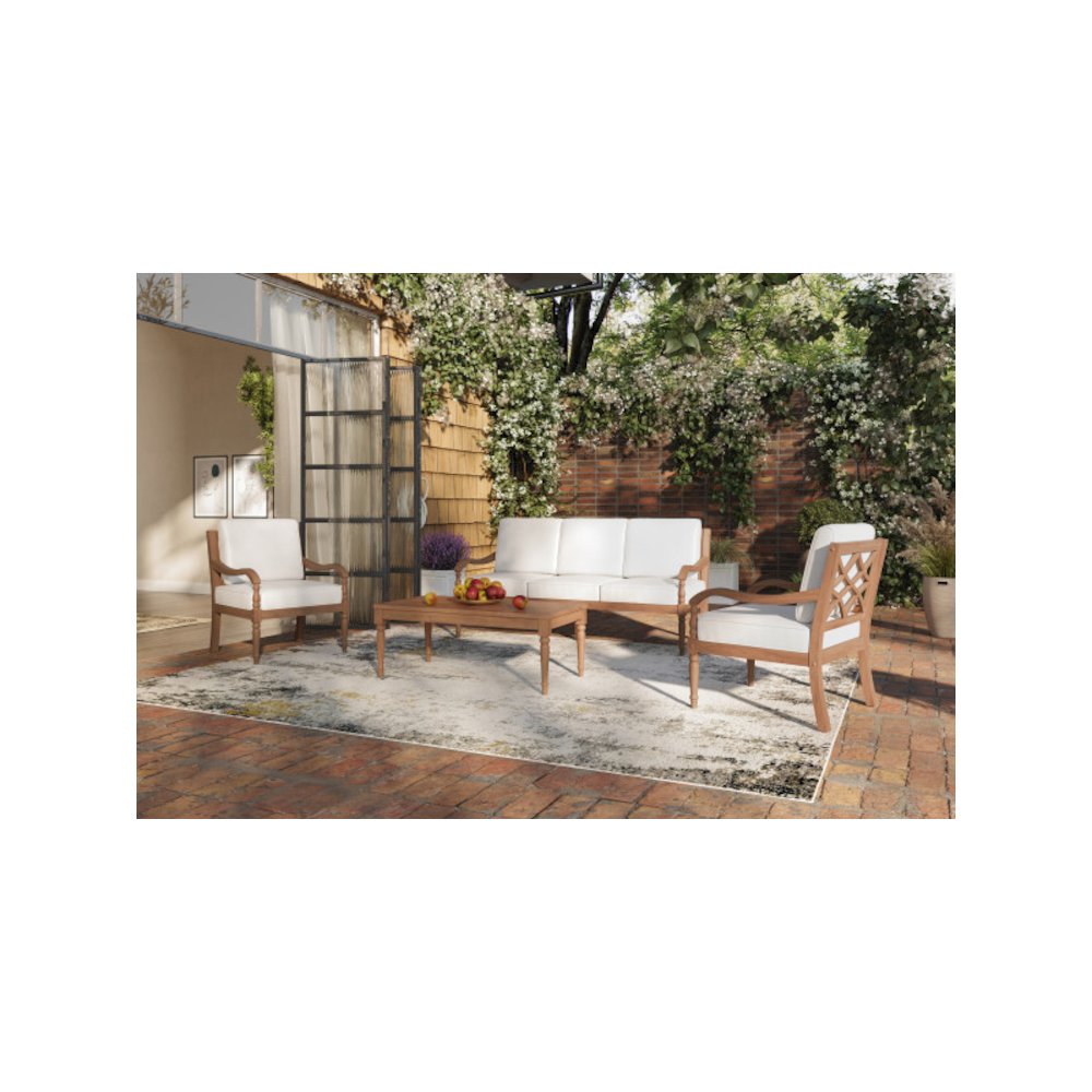 Savannah 4-piece Wood Patio Conversation Set in Natural/White