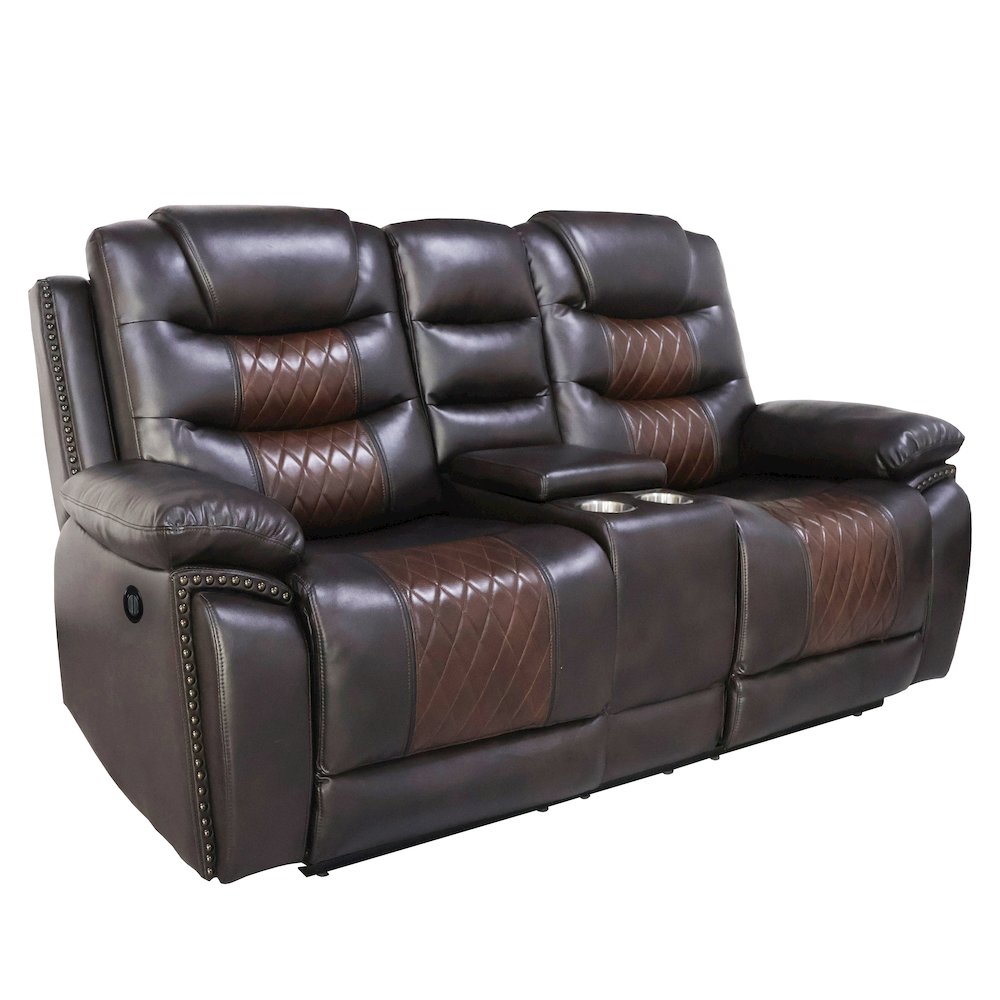 Nikko 3-Piece Faux Leather Power Living Room Set, Brown