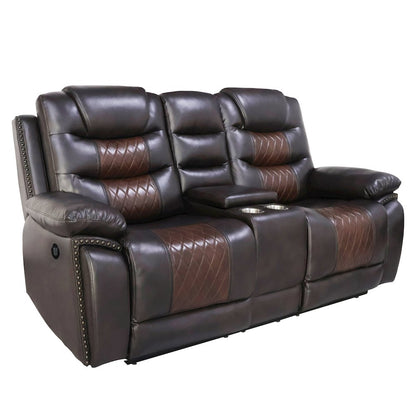 Nikko 3-Piece Faux Leather Power Living Room Set, Brown