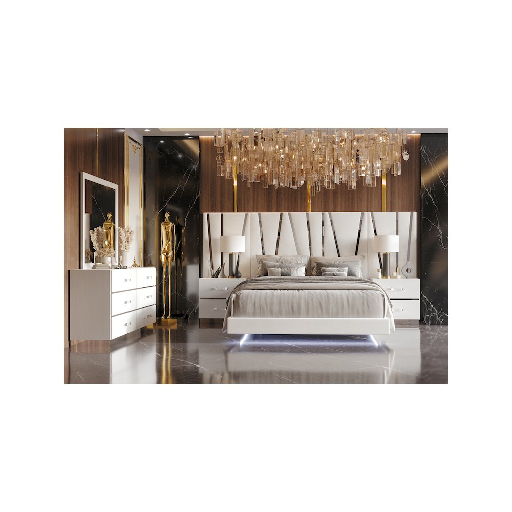 Europa 7-Piece Wood California King Bedroom Set (B/Dr/Mr/2Ns with Panels), White