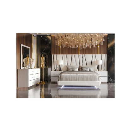 Europa 7-Piece Wood California King Bedroom Set (B/Dr/Mr/2Ns with Panels), White