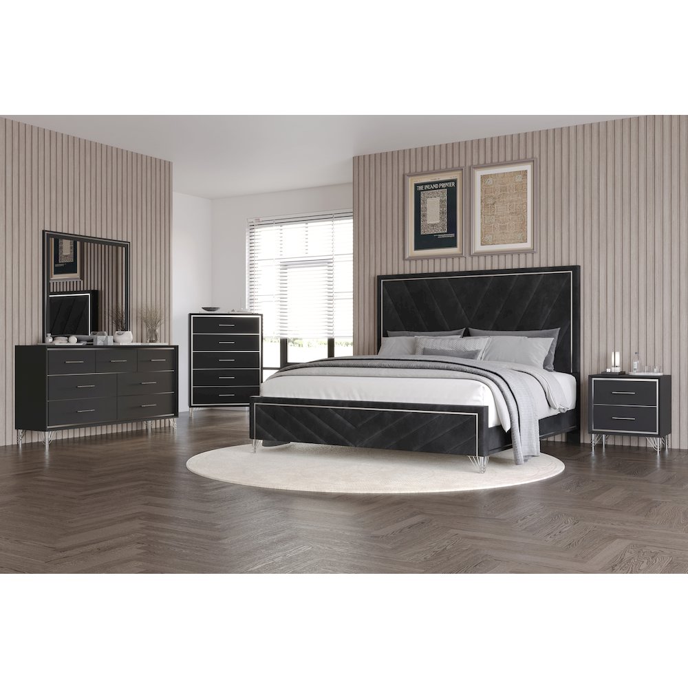 Ava 5-Pc Wood Cal King Bedroom Set w Chest in Ebony Black