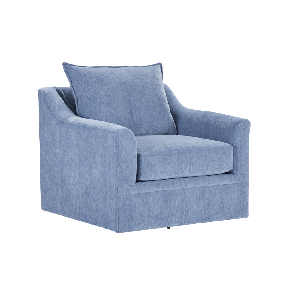 Sylvie Blue Slate Polyester Fabric Accent Swivel Chair