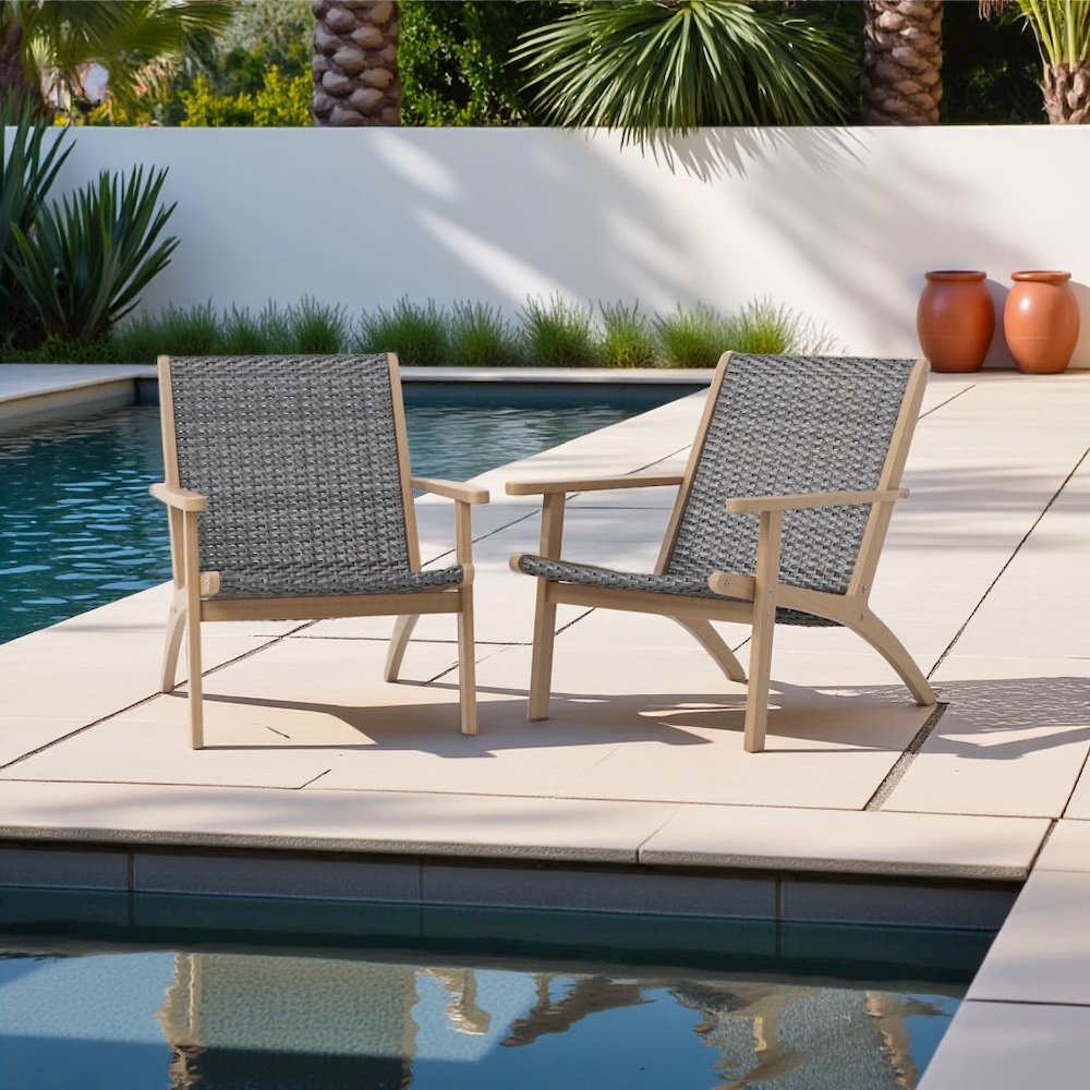 Gray Club Chairs Set of 2, Comfy Patio Chair for Outdoor Seating